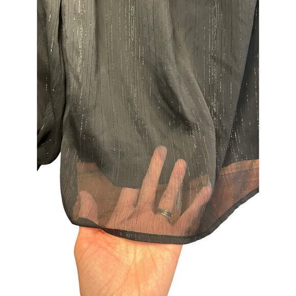 WAYF x BFF Sarah Silver Metallic & Black Off the Shoulder Top Sheer Long Sleeves - Picture 12 of 12